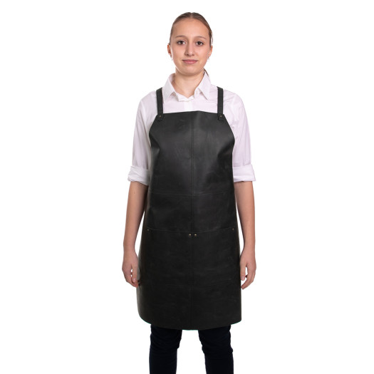Tablier De Chef En Cuir D'agneau Noir Hidenova - Unisexe Avec Poche - Neuf étiqueté